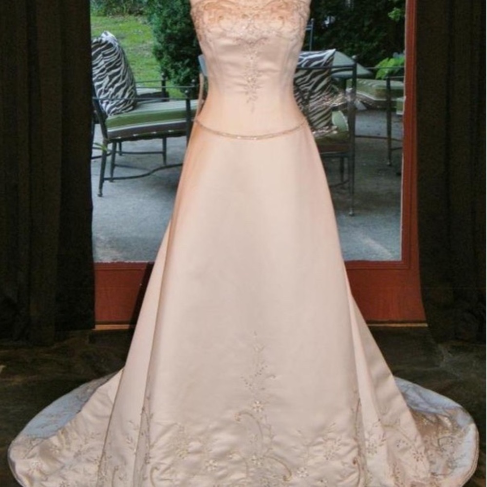 ivory satin Casablanca Bridal a-line wedding dress